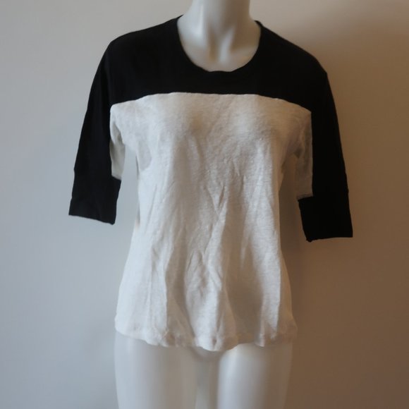Womens IRO Carala Black White Short Sleeve Colorblocked Linen Top S * - Picture 1 of 11